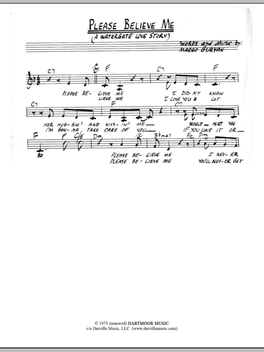 Margo Guryan Please Believe Me (A Watergate Love Story) sheet music notes and chords arranged for Lead Sheet / Fake Book