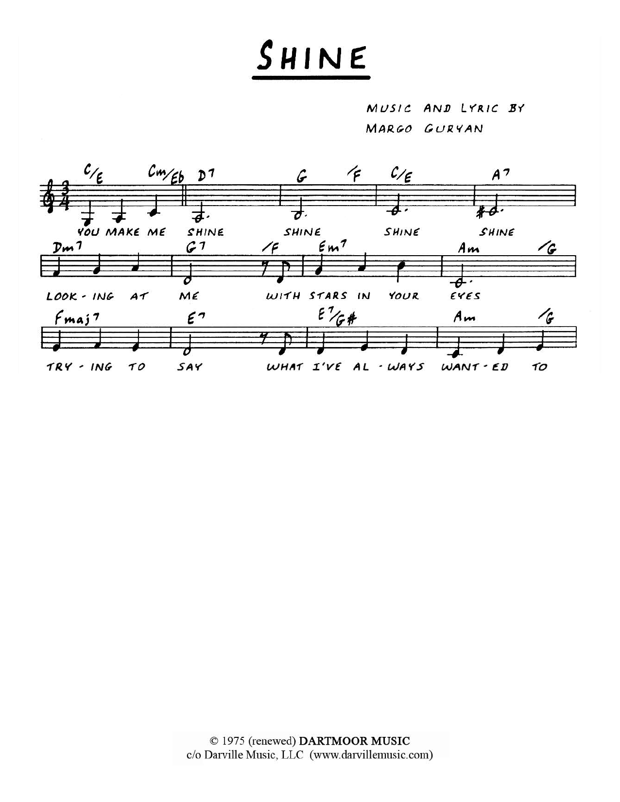 Margo Guryan Shine sheet music notes and chords arranged for Lead Sheet / Fake Book