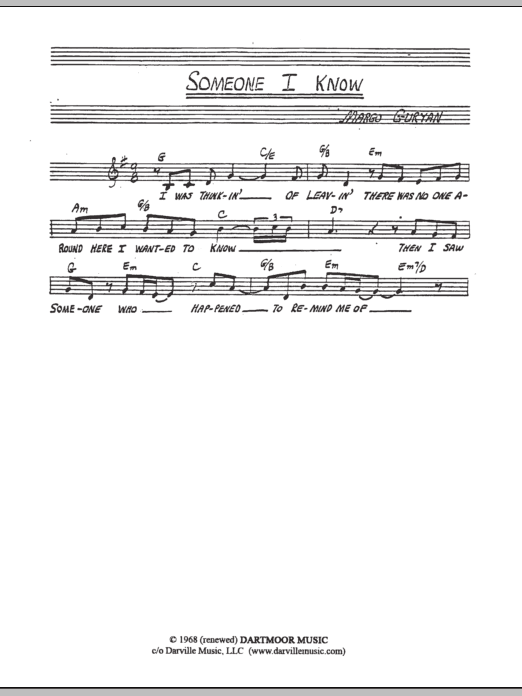 Margo Guryan Someone I Know sheet music notes and chords arranged for Lead Sheet / Fake Book
