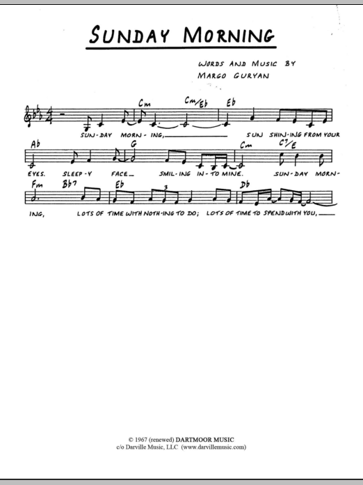 Margo Guryan Sunday Morning sheet music notes and chords arranged for Lead Sheet / Fake Book