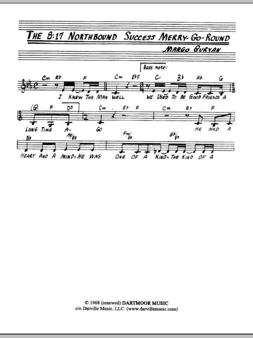 Margo Guryan The 8:17 Northbound Success Merry-Go-Round sheet music notes and chords arranged for Lead Sheet / Fake Book