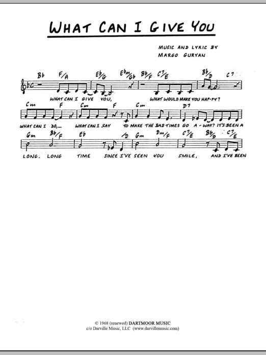 Margo Guryan What Can I Give You sheet music notes and chords arranged for Lead Sheet / Fake Book
