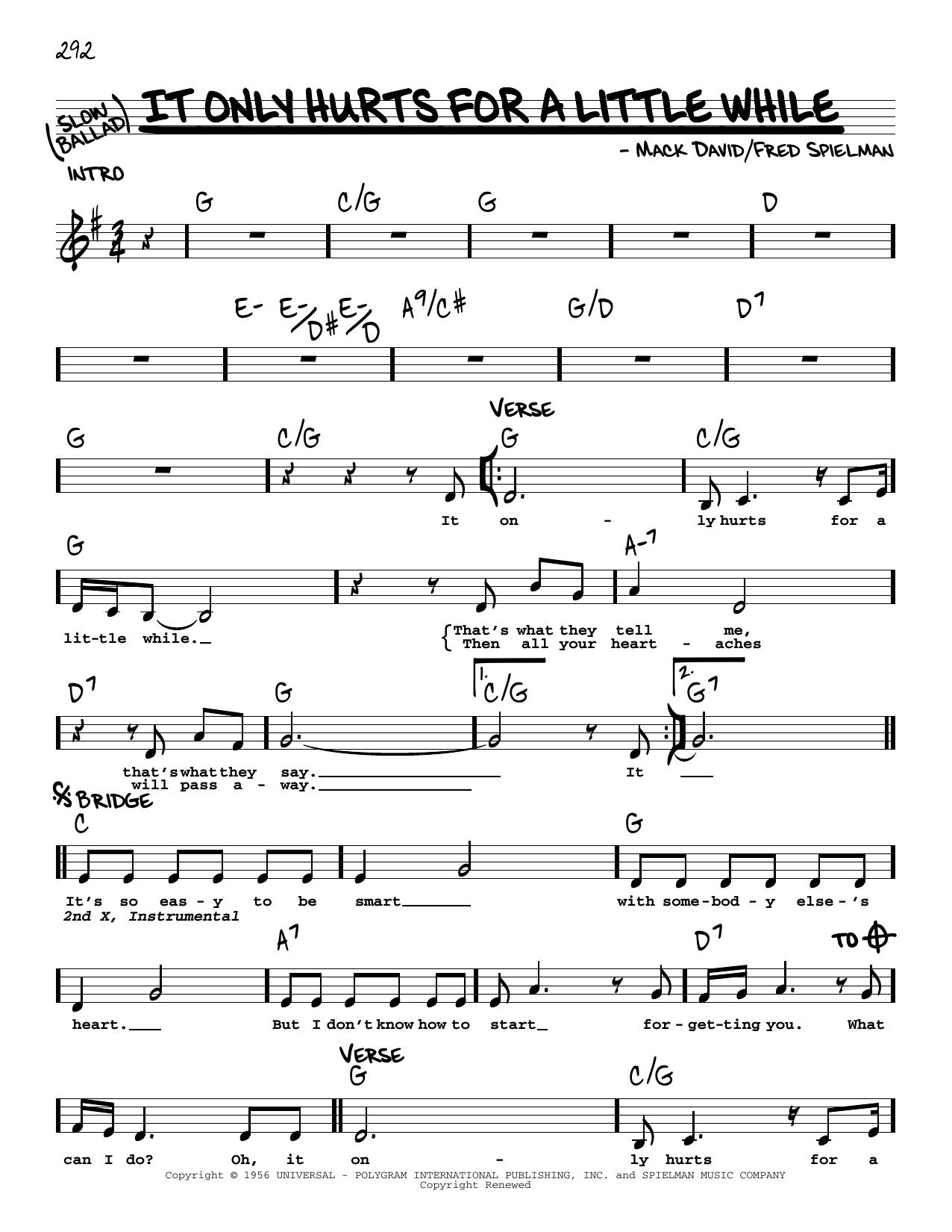 Margo Smith It Only Hurts For A Little While sheet music notes and chords arranged for Piano, Vocal & Guitar Chords (Right-Hand Melody)