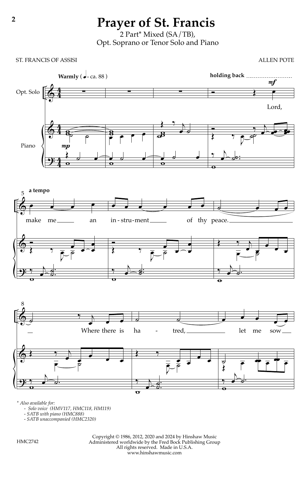 Mari Esabel Valverde Prayer of St. Francis sheet music notes and chords arranged for Choir