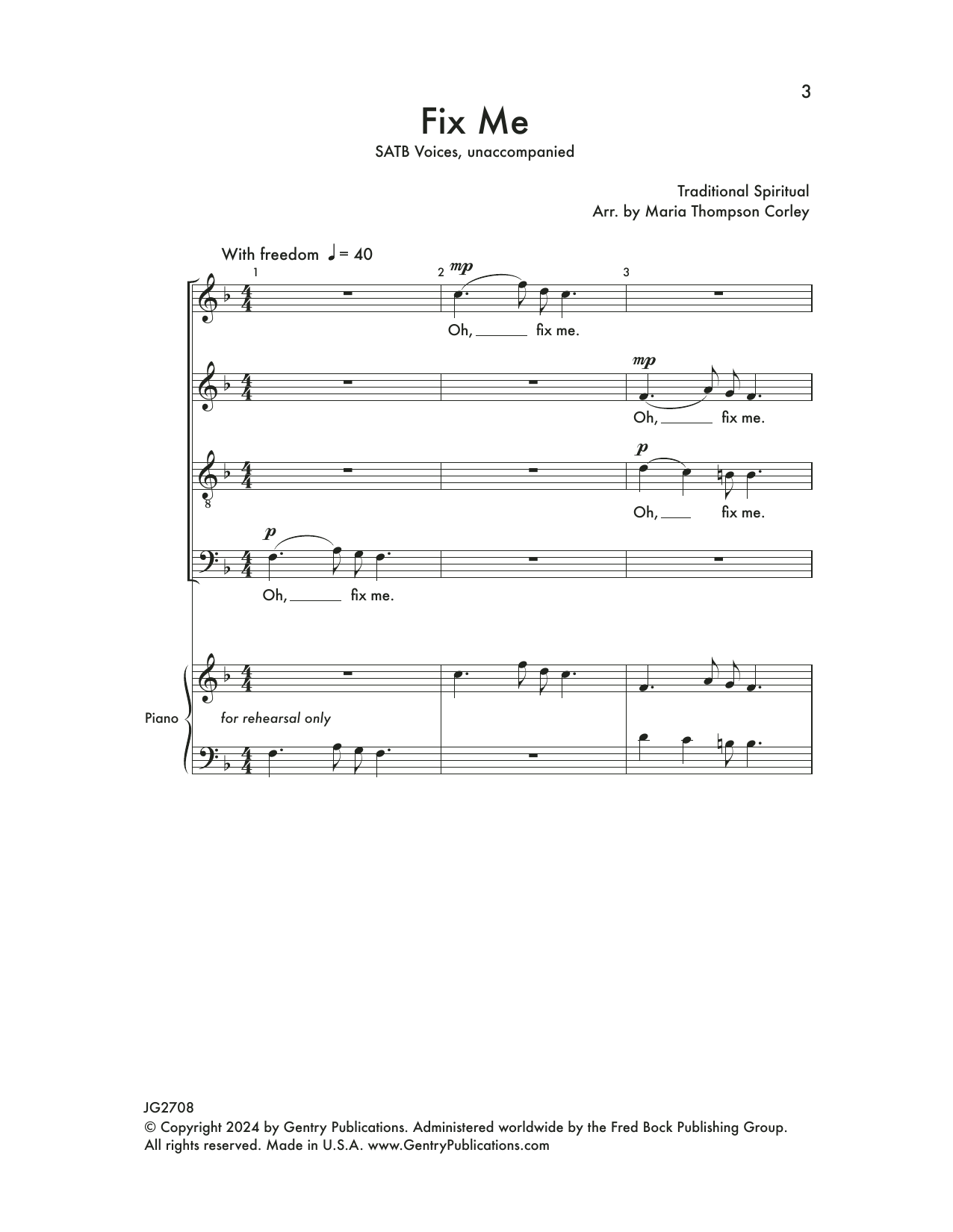 Maria Corley Fix Me sheet music notes and chords arranged for SATB Choir