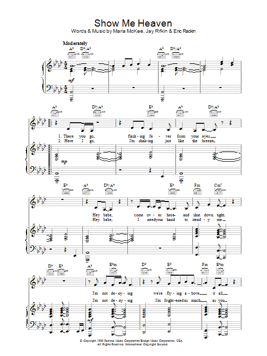 Maria McKee Show Me Heaven sheet music notes and chords arranged for Piano Chords/Lyrics