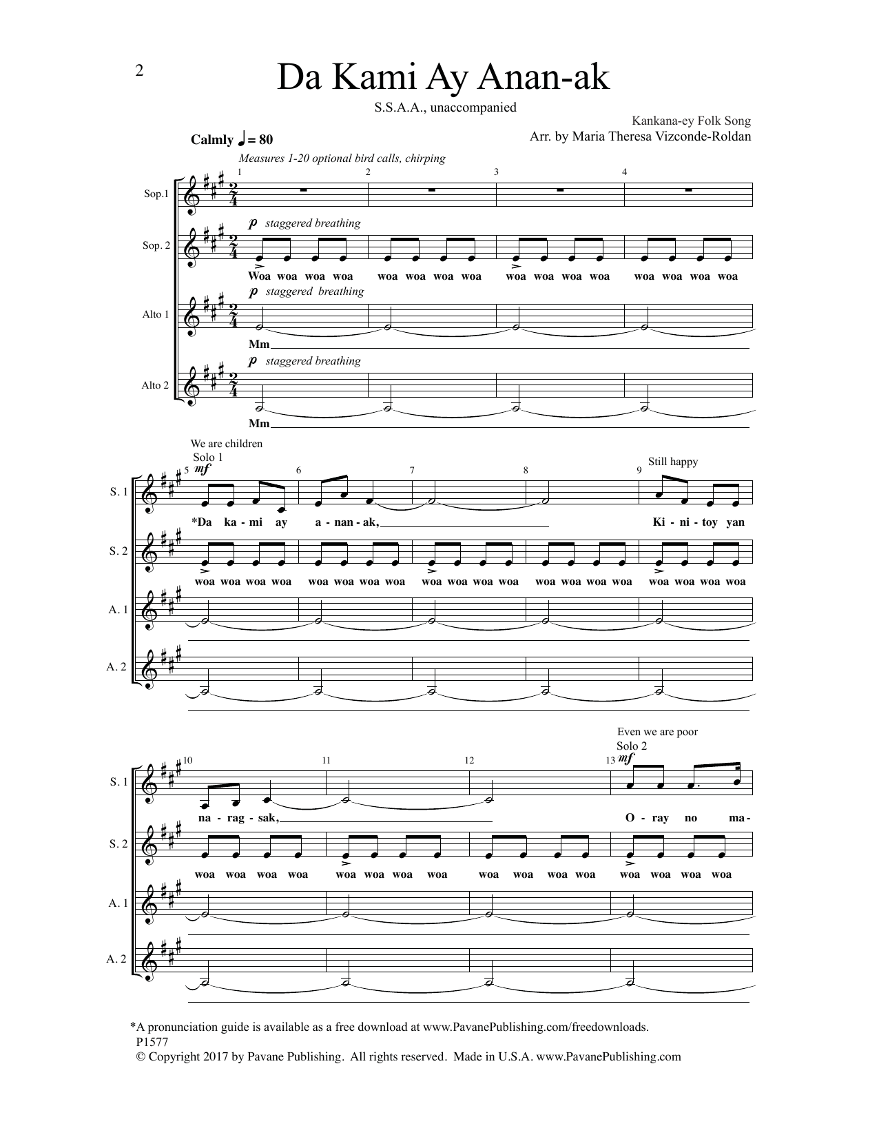 Maria Theresa Vizconde-Roldan Da Kami Ay Anan-Ak sheet music notes and chords arranged for SSA Choir