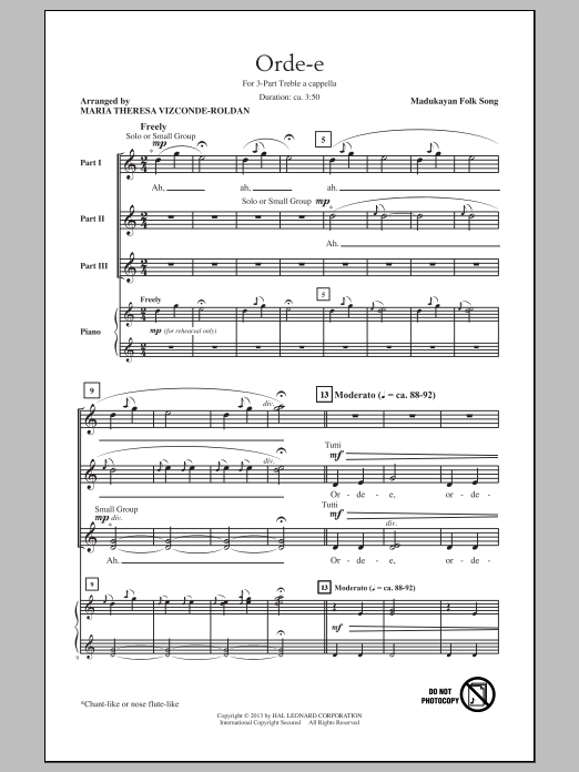 Maria Theresa Vizconde-Roldan Orde-E sheet music notes and chords arranged for 3-Part Treble Choir