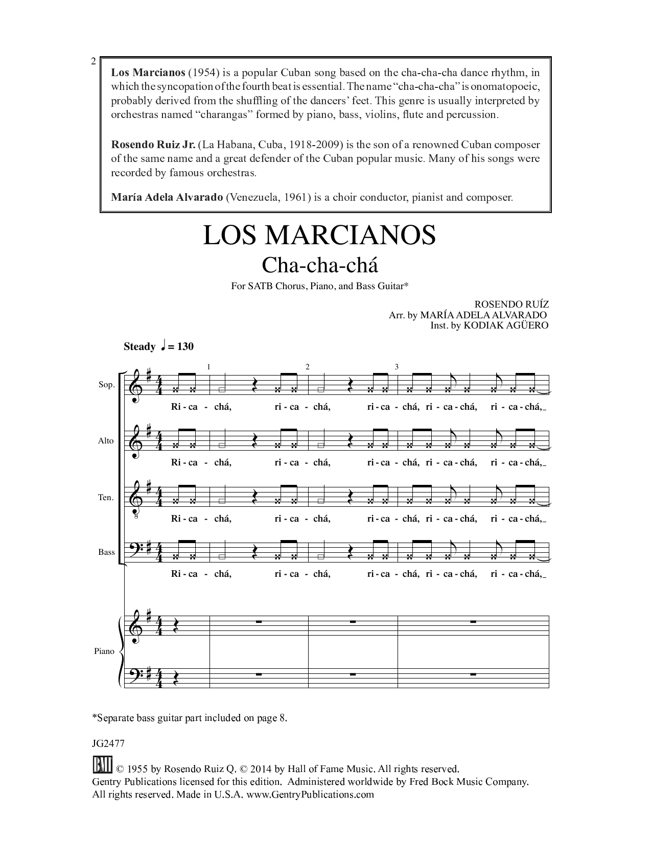 Maria Adela Alvarado Los Marcianos sheet music notes and chords arranged for SATB Choir