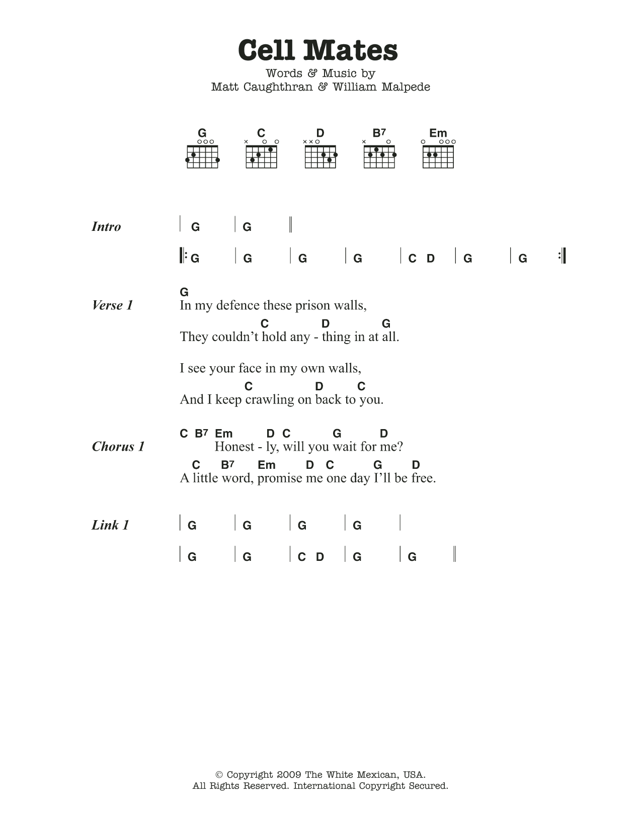 Mariachi El Bronx Cell Mates sheet music notes and chords arranged for Guitar Chords/Lyrics