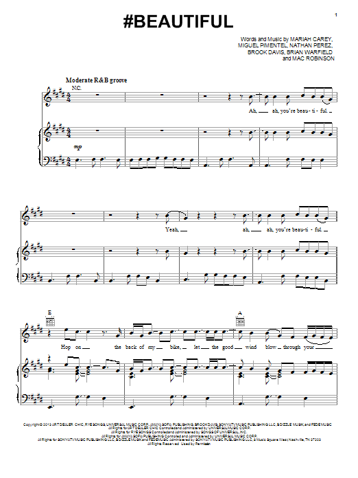 Mariah Carey #Beautiful sheet music notes and chords arranged for Piano, Vocal & Guitar Chords (Right-Hand Melody)