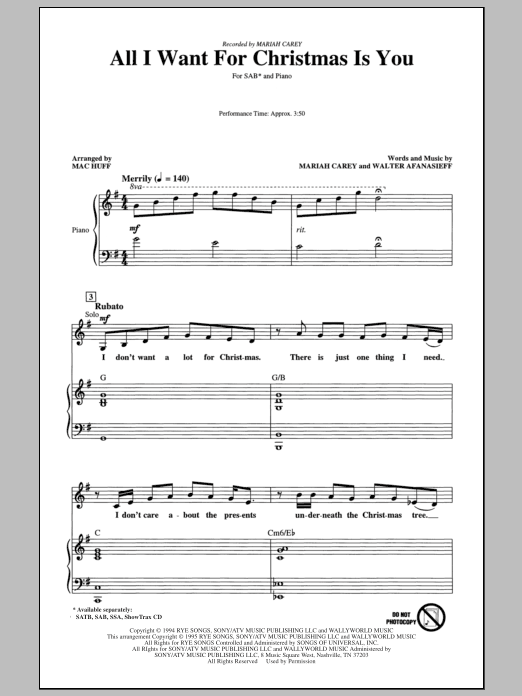 Mariah Carey All I Want For Christmas Is You (arr. Mac Huff) sheet music notes and chords arranged for SATB Choir