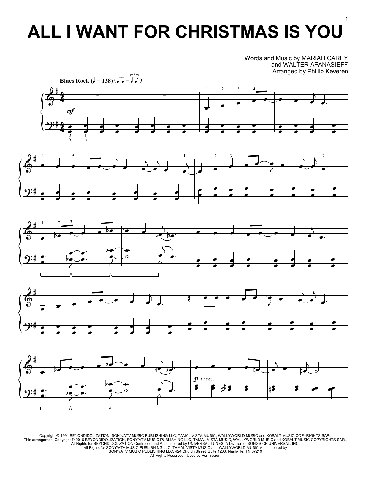 Mariah Carey All I Want For Christmas Is You (arr. Phillip Keveren) sheet music notes and chords arranged for Piano Solo