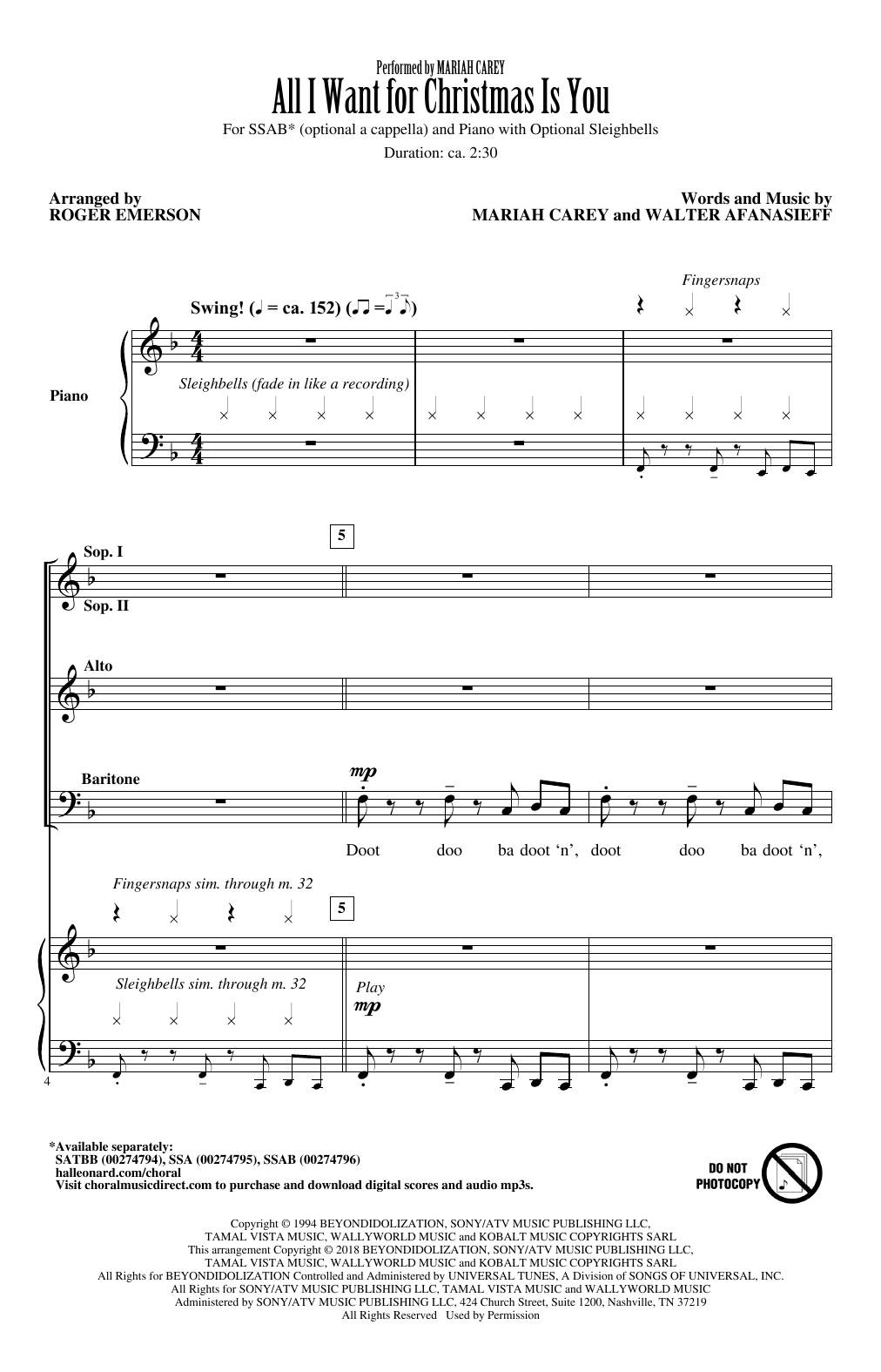 Mariah Carey All I Want For Christmas Is You (arr. Roger Emerson) sheet music notes and chords arranged for SSAB Choir