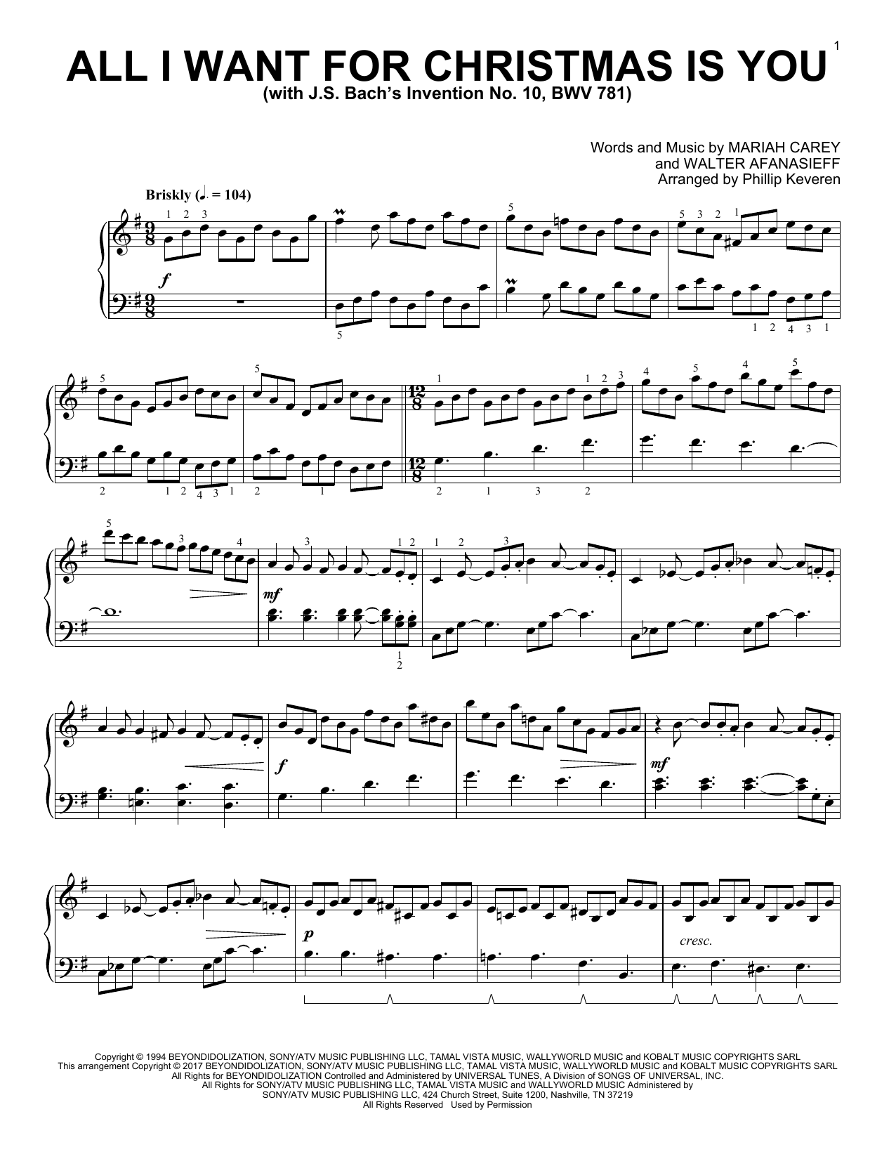 Mariah Carey All I Want For Christmas Is You [Classical version] (arr. Phillip Keveren) sheet music notes and chords arranged for Piano Solo