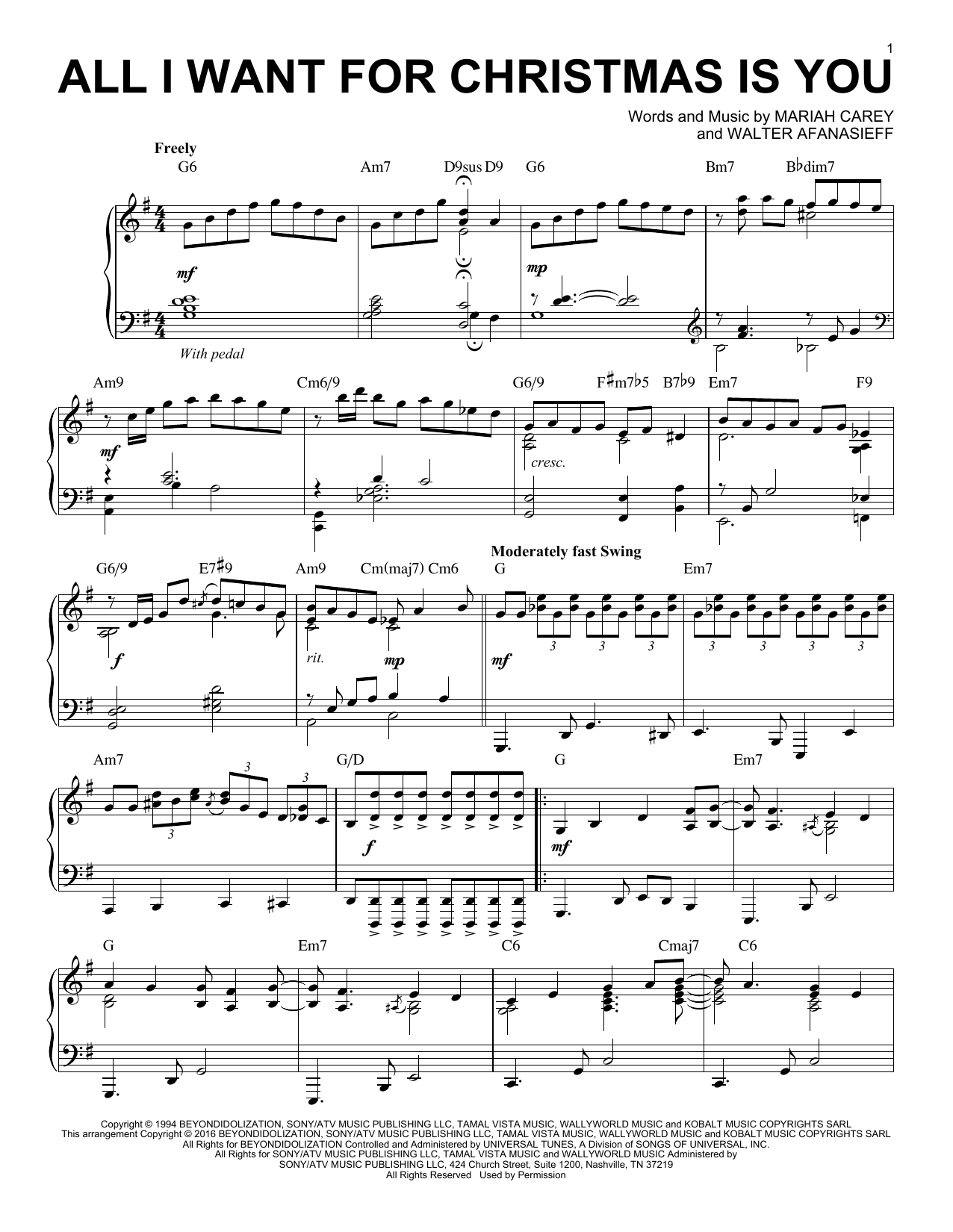 Mariah Carey All I Want For Christmas Is You [Jazz Version] (arr. Brent Edstrom) sheet music notes and chords arranged for Piano & Vocal