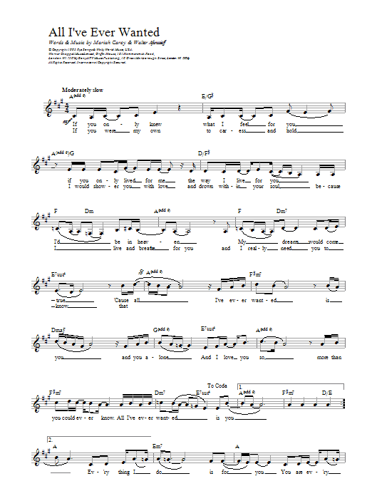 Mariah Carey All I've Ever Wanted sheet music notes and chords arranged for Lead Sheet / Fake Book
