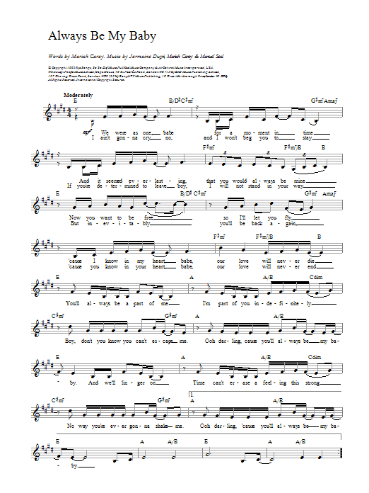 Mariah Carey Always Be My Baby sheet music notes and chords arranged for Easy Piano