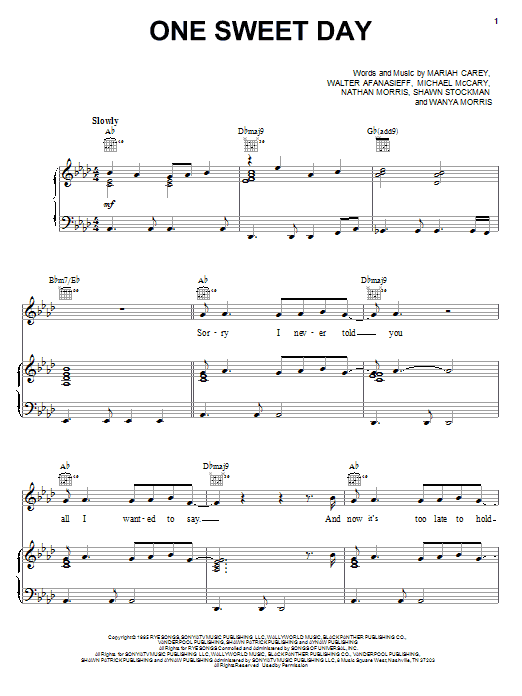 Mariah Carey and Boyz II Men One Sweet Day sheet music notes and chords arranged for Easy Guitar