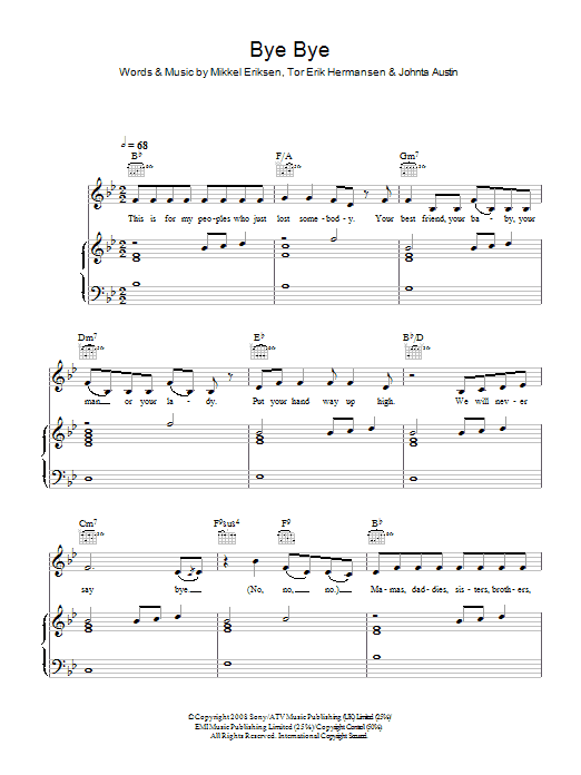 Mariah Carey Bye Bye sheet music notes and chords arranged for Piano, Vocal & Guitar Chords (Right-Hand Melody)