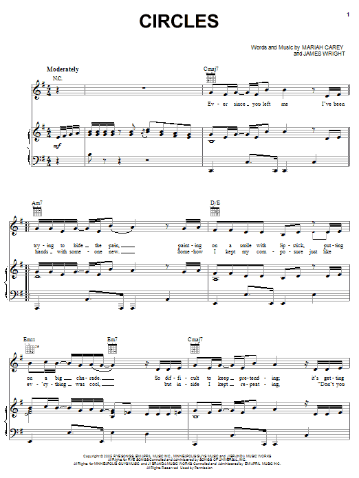 Mariah Carey Circles sheet music notes and chords arranged for Piano, Vocal & Guitar Chords (Right-Hand Melody)