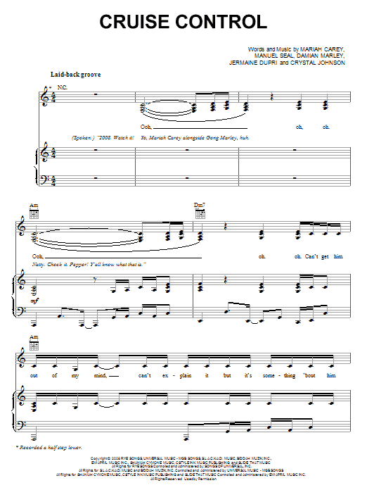 Mariah Carey Cruise Control sheet music notes and chords arranged for Piano, Vocal & Guitar Chords (Right-Hand Melody)