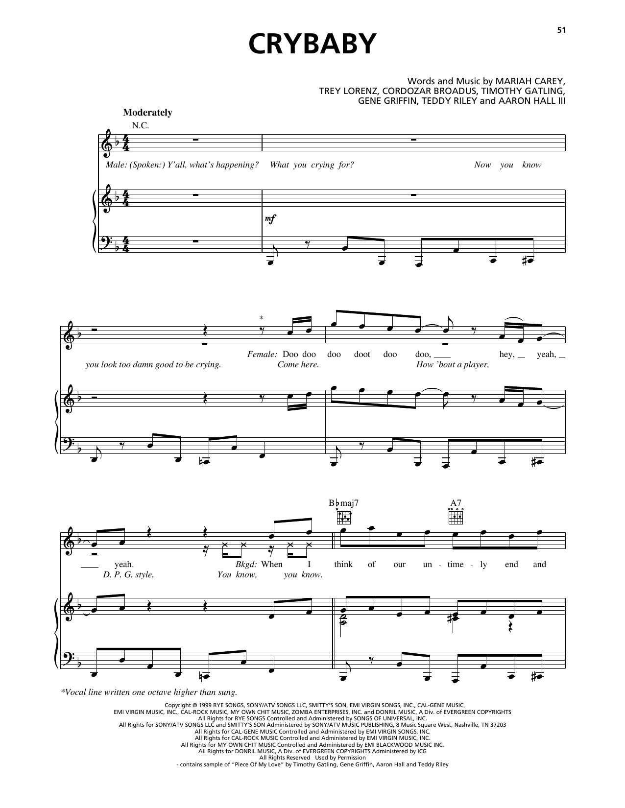Mariah Carey Crybaby (feat. Snoop Dogg) sheet music notes and chords arranged for Piano, Vocal & Guitar Chords (Right-Hand Melody)