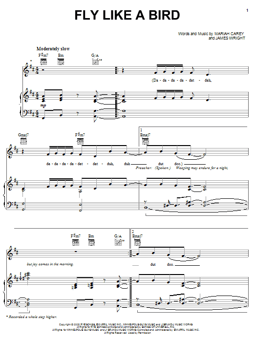 Mariah Carey Fly Like A Bird sheet music notes and chords arranged for Piano, Vocal & Guitar Chords (Right-Hand Melody)