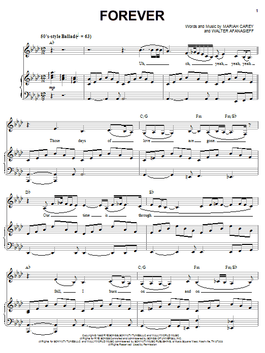 Mariah Carey Forever sheet music notes and chords arranged for Piano, Vocal & Guitar Chords (Right-Hand Melody)