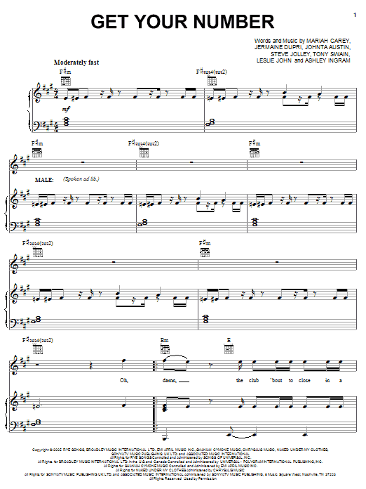 Mariah Carey Get Your Number sheet music notes and chords arranged for Piano, Vocal & Guitar Chords (Right-Hand Melody)