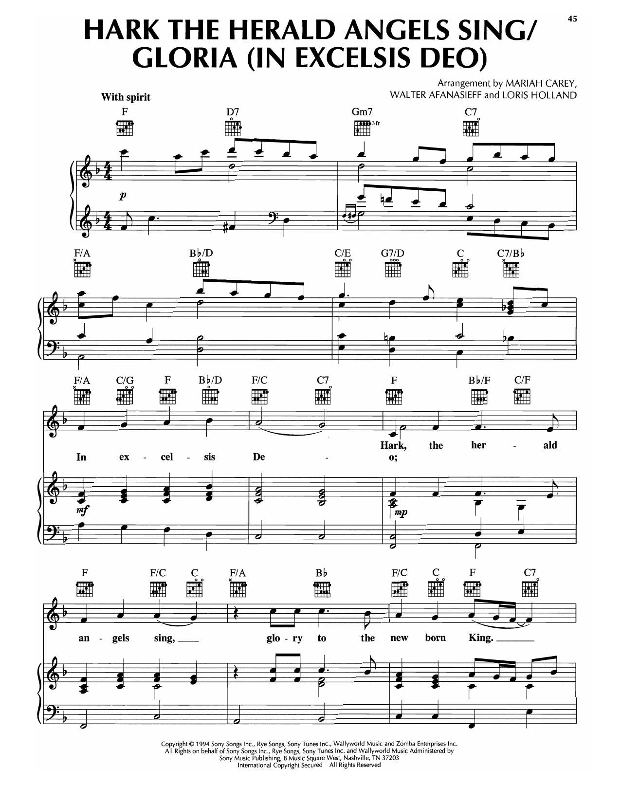Mariah Carey Hark The Herald Angels Sing/Gloria (In Excelsis Deo) sheet music notes and chords arranged for Piano, Vocal & Guitar Chords (Right-Hand Melody)