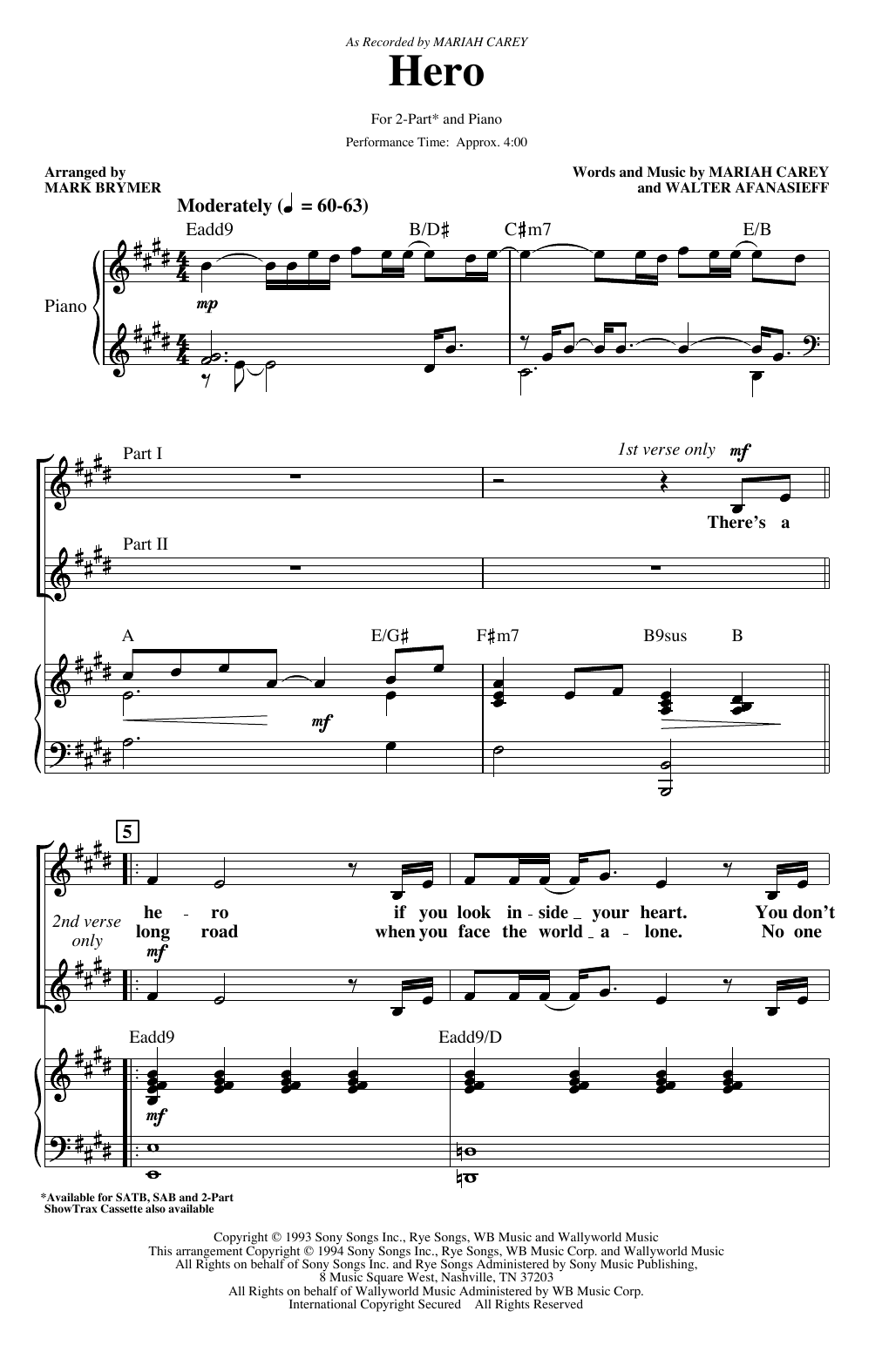 Mariah Carey Hero (arr. Mark Brymer) sheet music notes and chords arranged for 2-Part Choir