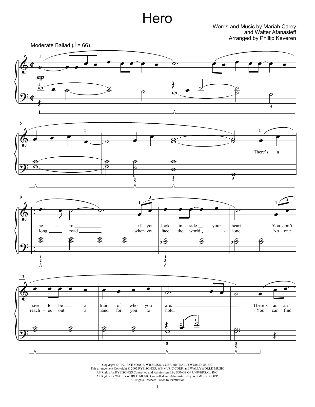 Mariah Carey Hero (arr. Phillip Keveren) sheet music notes and chords arranged for Educational Piano
