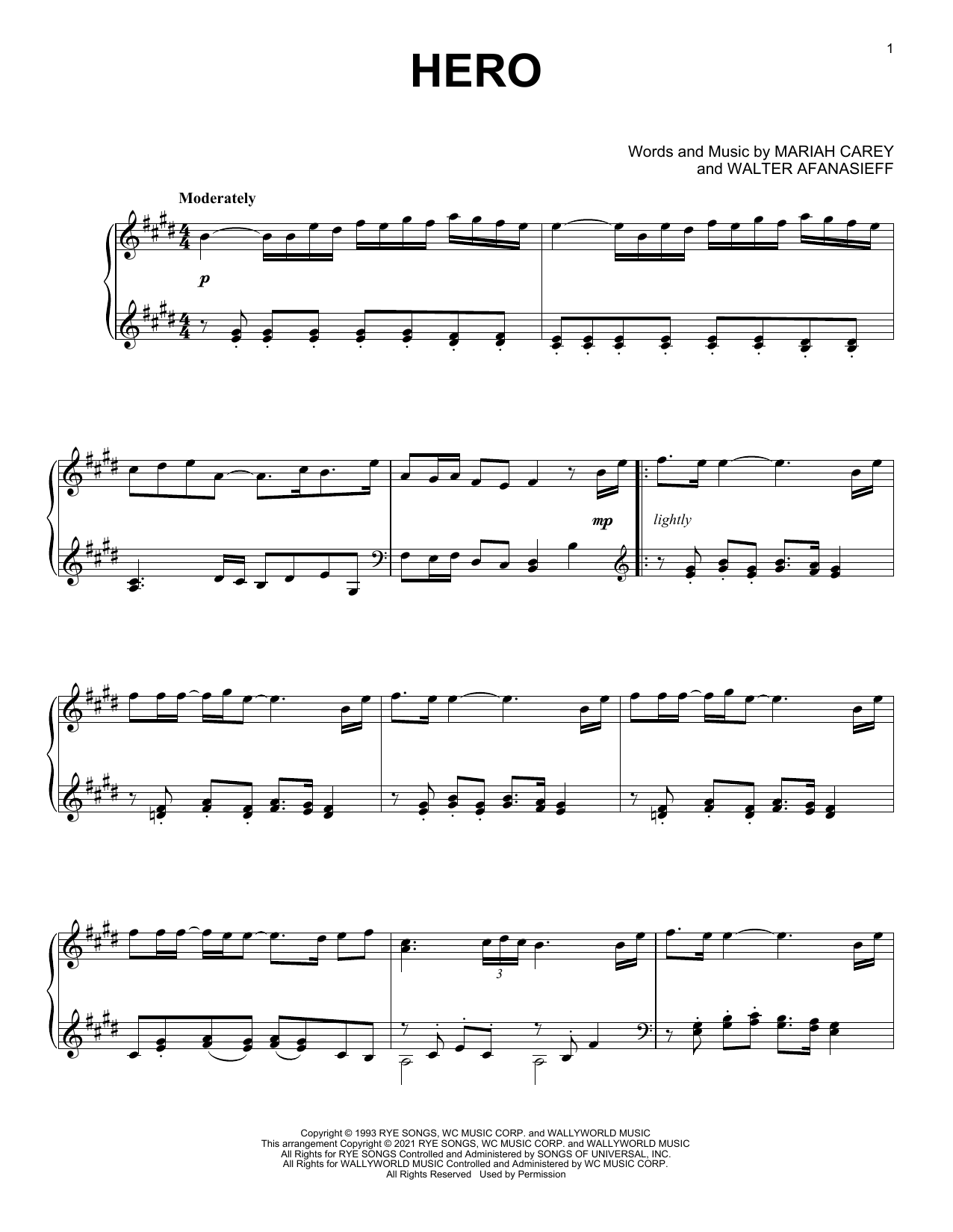 Mariah Carey Hero [Classical version] sheet music notes and chords arranged for Piano Solo