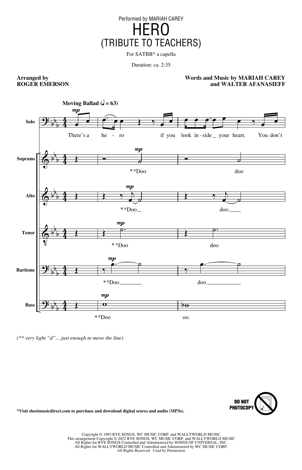 Mariah Carey Hero (Tribute To Teachers) (arr. Roger Emerson) sheet music notes and chords arranged for SATB Choir