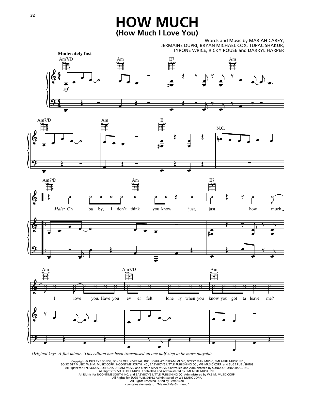 Mariah Carey How Much (How Much I Love You) (feat. Usher) sheet music notes and chords arranged for Piano, Vocal & Guitar Chords (Right-Hand Melody)
