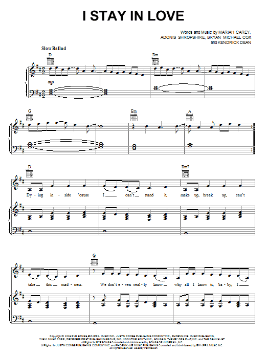 Mariah Carey I Stay In Love sheet music notes and chords arranged for Piano, Vocal & Guitar Chords (Right-Hand Melody)
