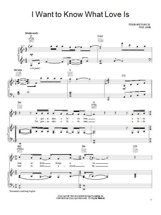 Mariah Carey I Want To Know What Love Is sheet music notes and chords arranged for Piano, Vocal & Guitar Chords (Right-Hand Melody)