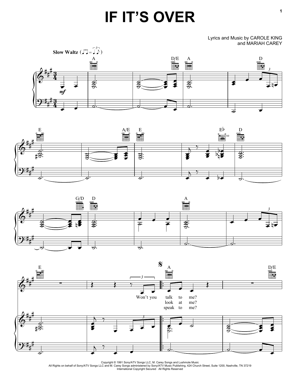 Mariah Carey If It's Over sheet music notes and chords arranged for Piano, Vocal & Guitar Chords (Right-Hand Melody)