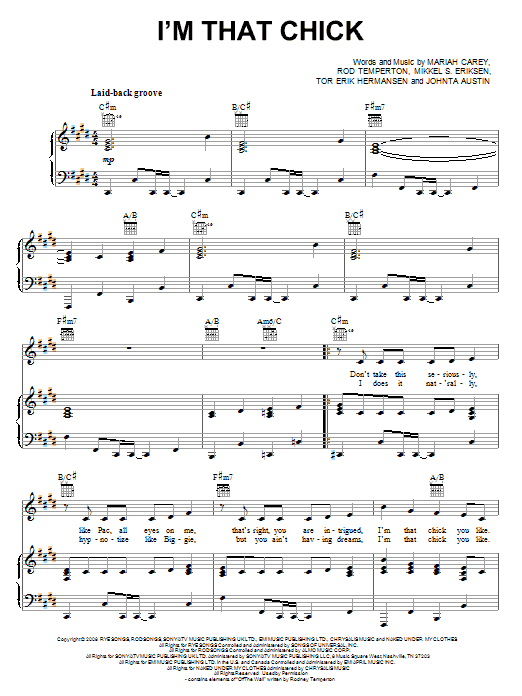 Mariah Carey I'm That Chick sheet music notes and chords arranged for Piano, Vocal & Guitar Chords (Right-Hand Melody)