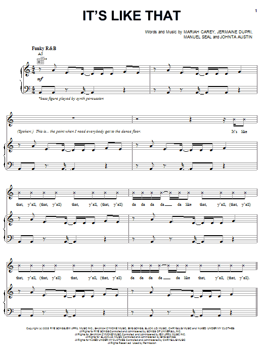 Mariah Carey It's Like That sheet music notes and chords arranged for Piano, Vocal & Guitar Chords (Right-Hand Melody)