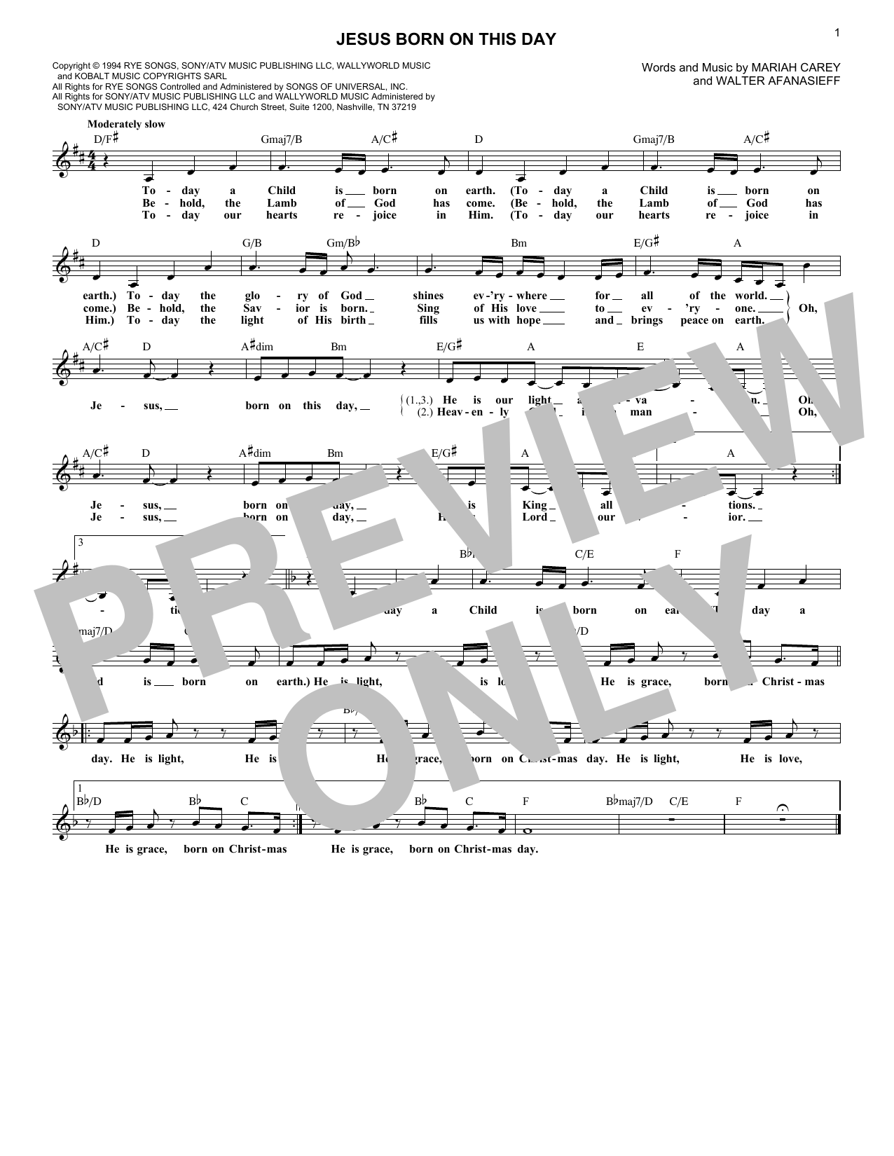 Mariah Carey Jesus Born On This Day sheet music notes and chords arranged for Easy Piano