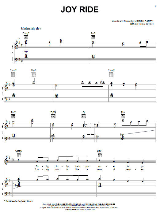 Mariah Carey Joy Ride sheet music notes and chords arranged for Piano, Vocal & Guitar Chords (Right-Hand Melody)