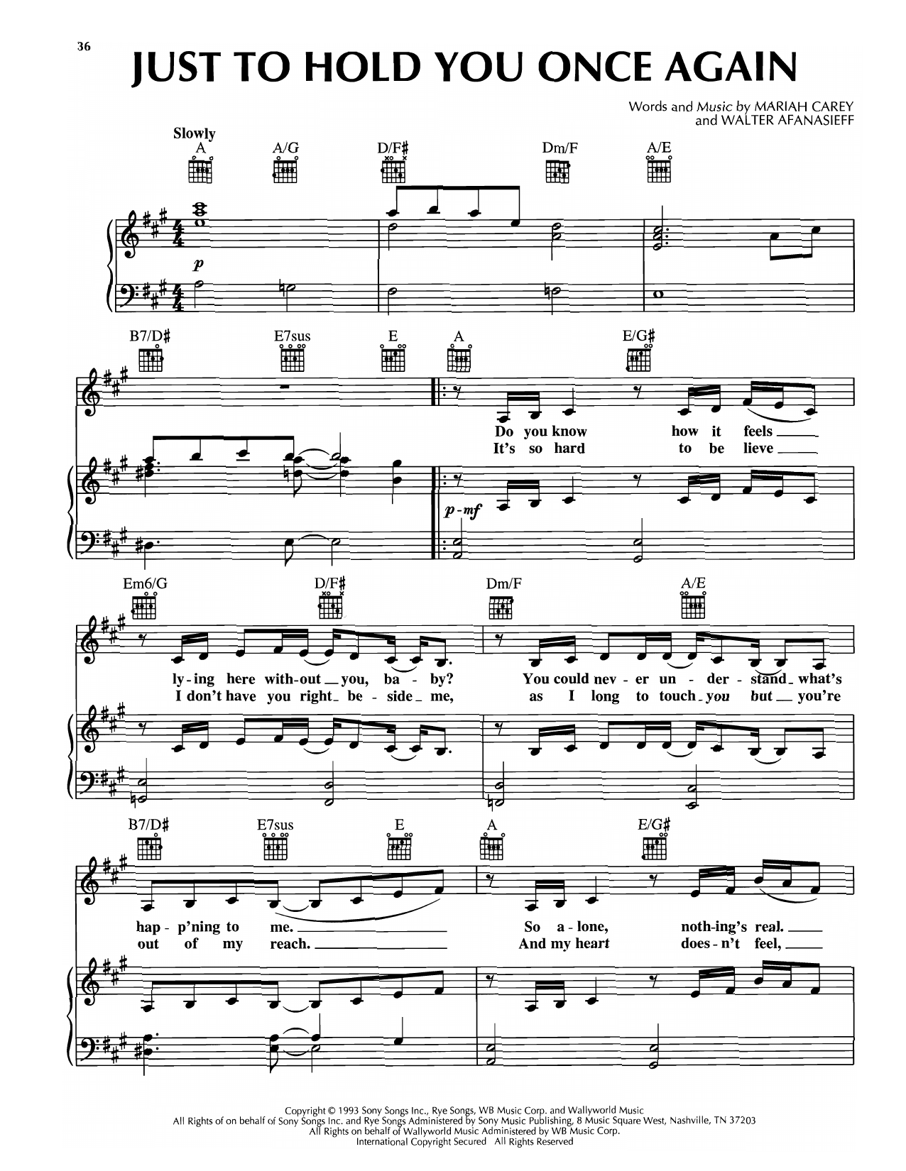 Mariah Carey Just To Hold You Once Again sheet music notes and chords arranged for Piano, Vocal & Guitar Chords (Right-Hand Melody)
