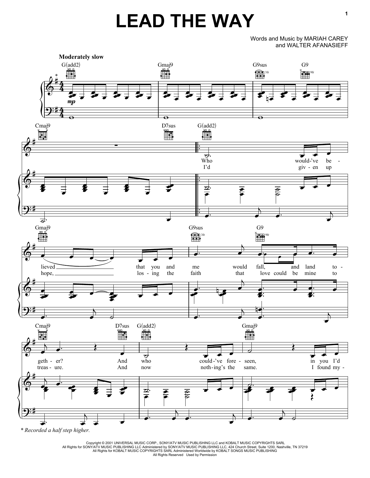 Mariah Carey Lead The Way sheet music notes and chords arranged for Piano, Vocal & Guitar Chords (Right-Hand Melody)