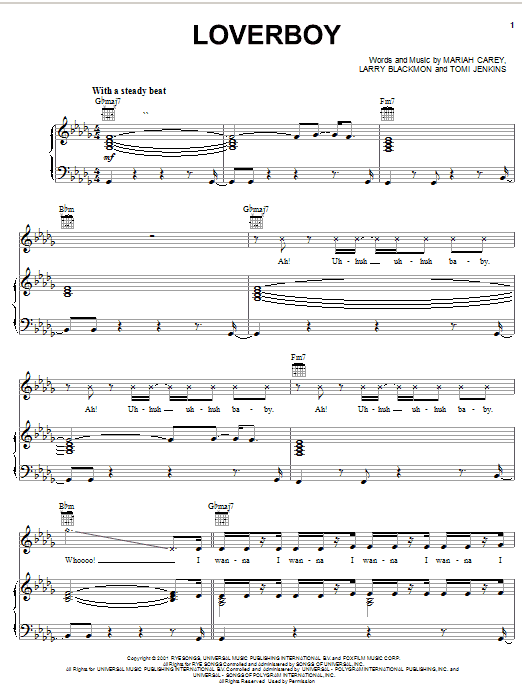 Mariah Carey Loverboy sheet music notes and chords arranged for Piano, Vocal & Guitar Chords (Right-Hand Melody)