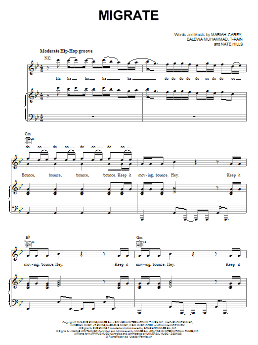 Mariah Carey Migrate sheet music notes and chords arranged for Piano, Vocal & Guitar Chords (Right-Hand Melody)