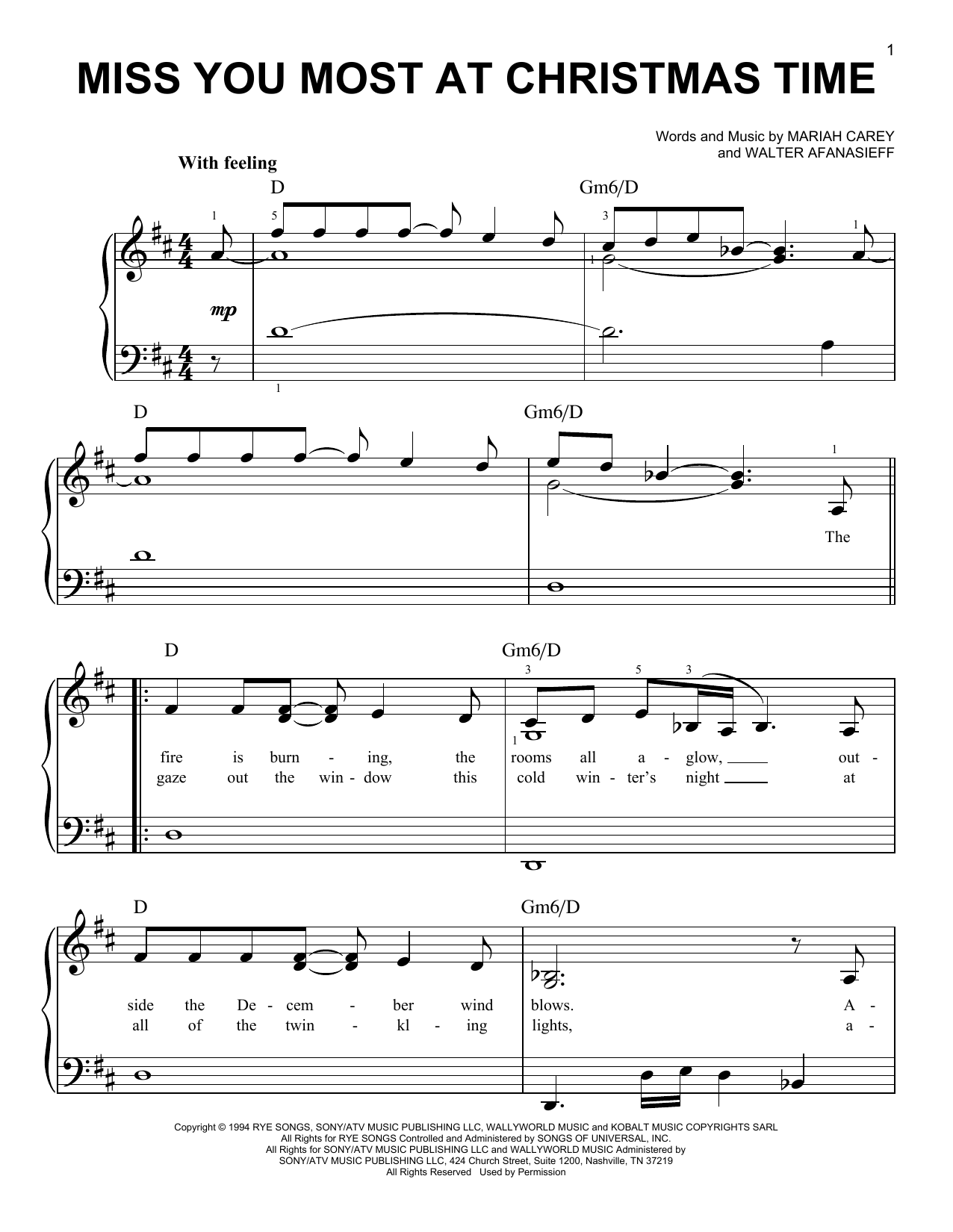 Mariah Carey Miss You Most At Christmas Time sheet music notes and chords arranged for Easy Guitar