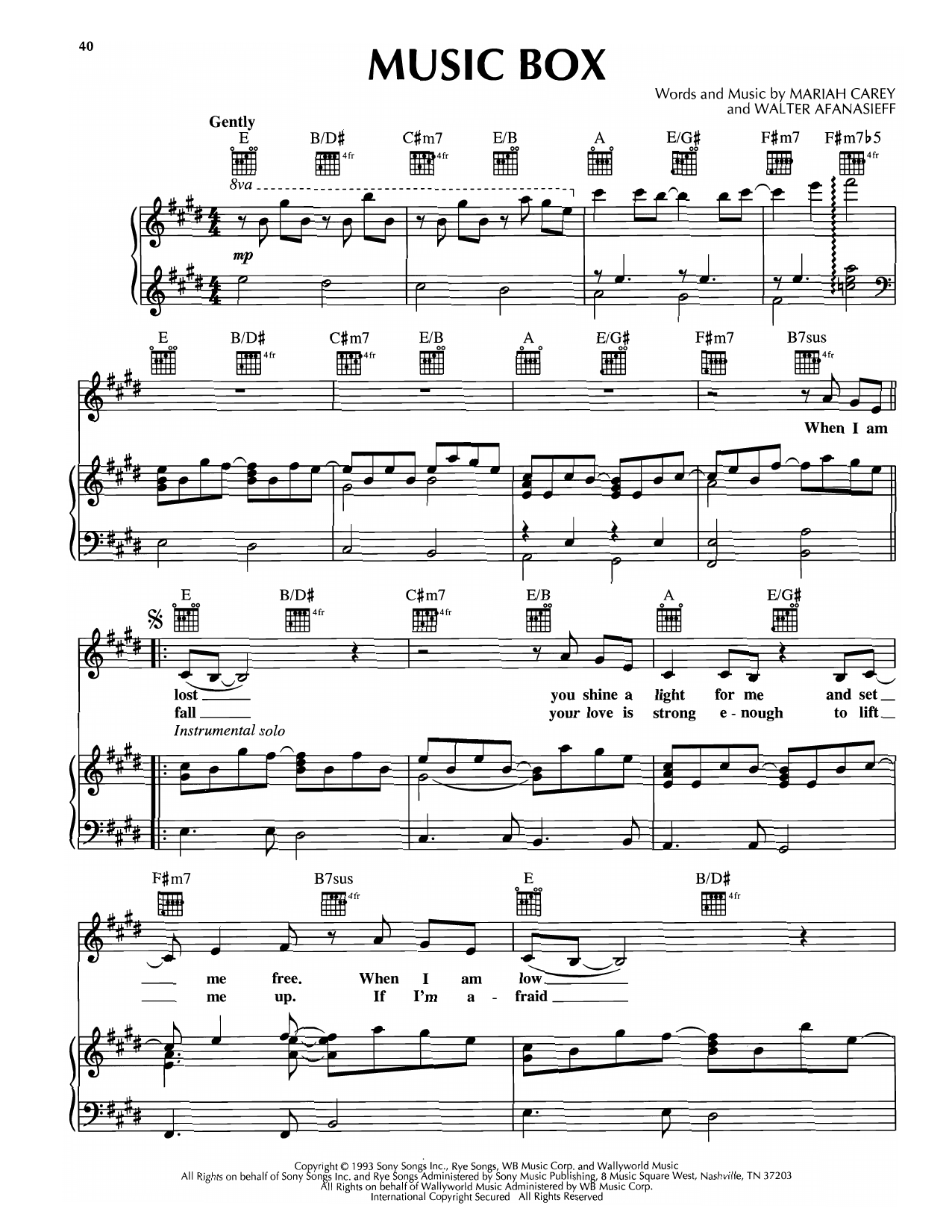 Mariah Carey Music Box sheet music notes and chords arranged for Piano, Vocal & Guitar Chords (Right-Hand Melody)