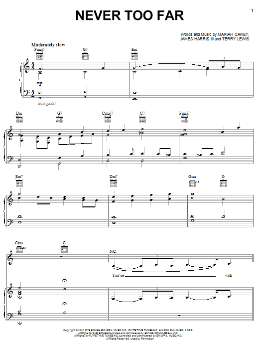 Mariah Carey Never Too Far sheet music notes and chords arranged for Piano, Vocal & Guitar Chords (Right-Hand Melody)